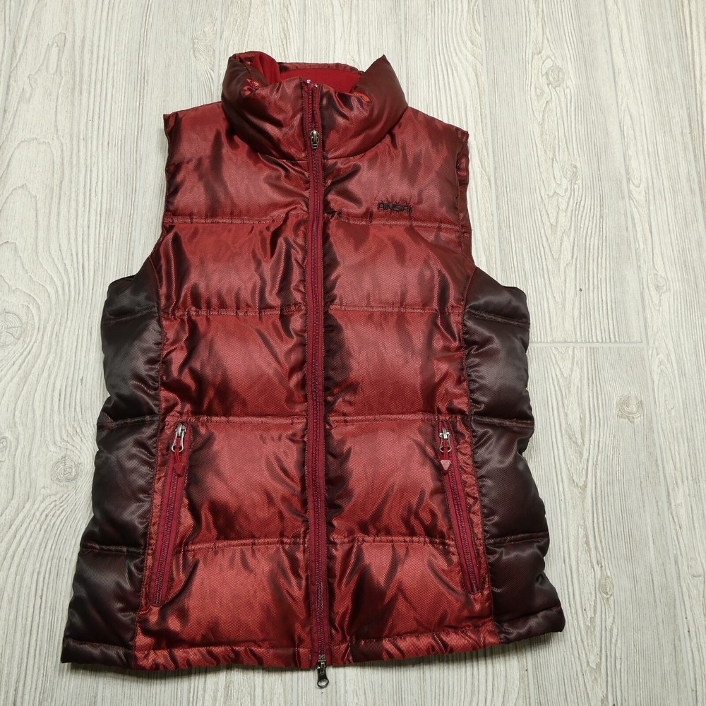 Ansai Womens Goose Down‎ Puffer Vest Maroon Black Iridescent Quilted Small S 4/6